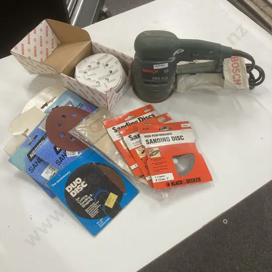 Bosch Random Orbital Sander PEX 11A, 250W, 115mm With Assorted Sanding Sheets