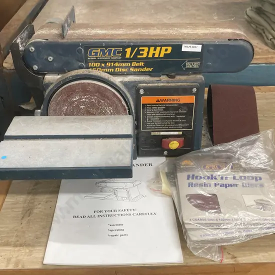 GMC 1/3Hp 100 x 914mm Belt & 150mm Disc Sander With Assorted Sanding Discs & Sanding Belt