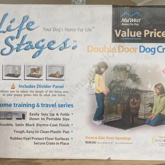 MidWest Double Door Dog Crate, H69 W91 D61cm (In Box)