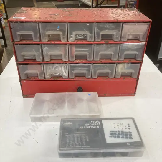 16 Drawer Unit, Auto Bulbs, Fuses Split Pins Etc, With Grommet Assortment & Copper Washer Assortment