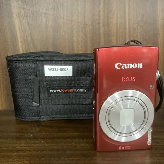 Red Canon Ixus Digital Camera With Lowepro Case, 8x Optical Zoom, Needs a Charger