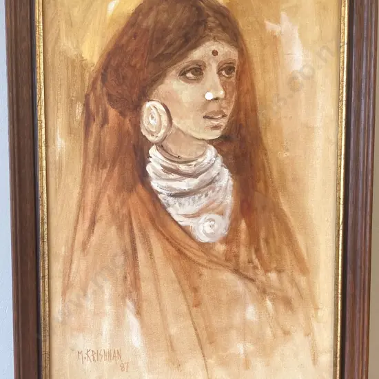 Framed Portrait Of A Lady Signed M.Krishnan 87, 67 x 47cm