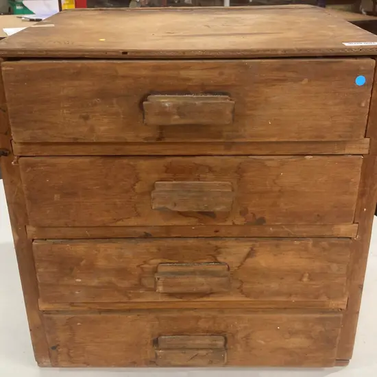 Vintage 4 Drawer Wooden Unit, H35 W34.5 D30.5cm