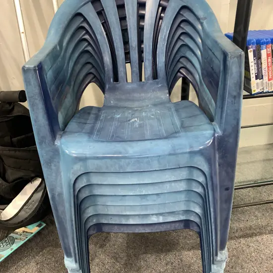Set of 8 Blue PVC Armed Outdoor Stacking Chairs