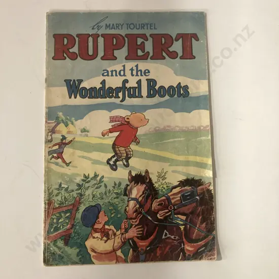 Vintage 1940s RUPERT AND THE WONDERFUL BOOTS - Mary Tourtel, 36 x 24cm, Very Good Condition