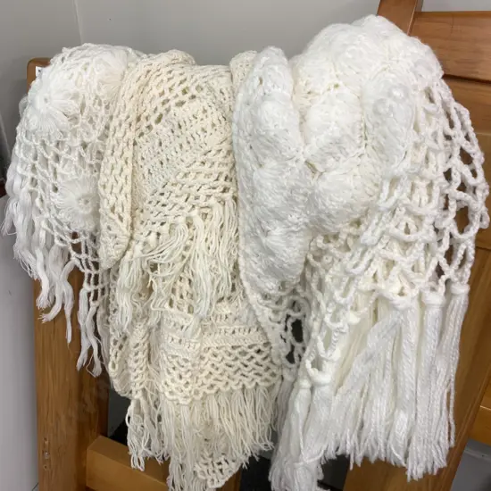Vintage Cream Crotchet Shawls/Wraps x3