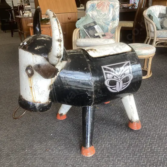 Steel Cow Garden Sculpture / Drinks Container, Wheels On Back Legs , H88 W95 D54cm