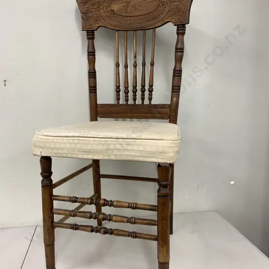 Wooden Highback Padded Dining Chair, Spindle Back, Carved Detail
