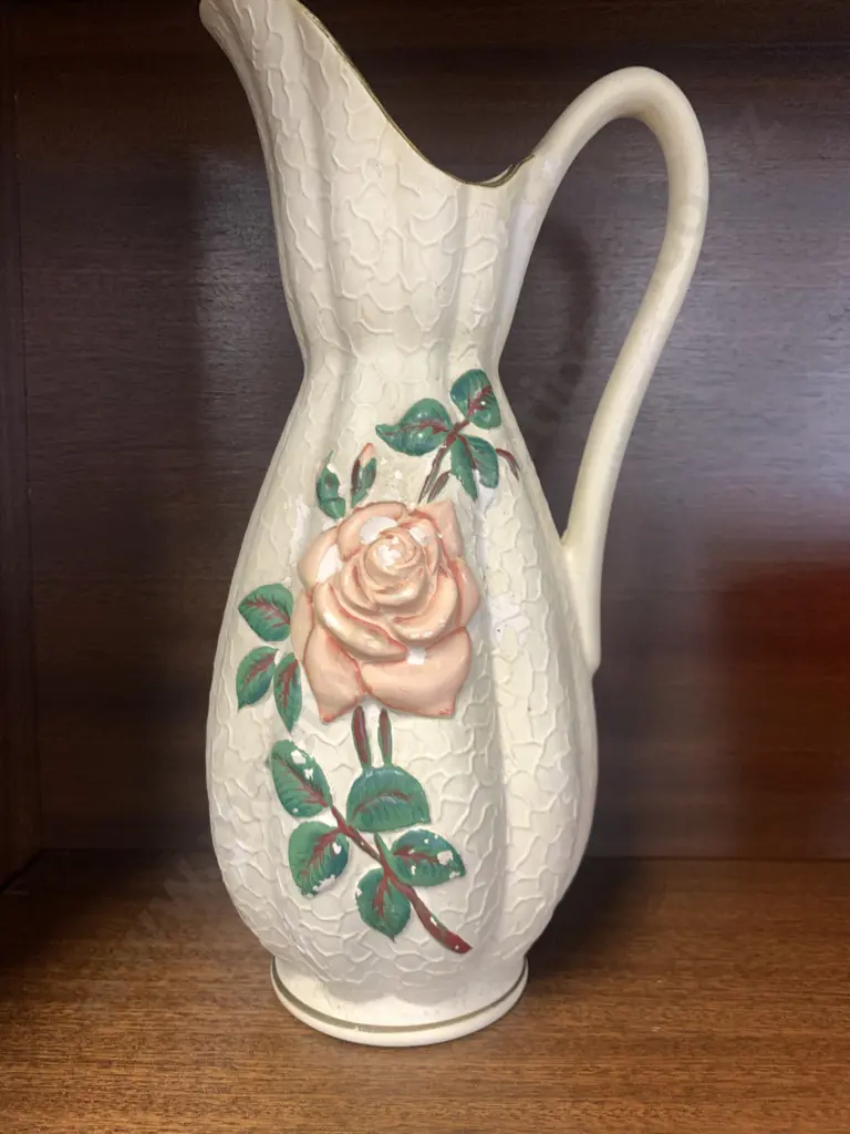 Art Deco Brentleigh Ware Jug, 'Claremont' Hand Painted Rose & Crackle Effect With Gilded Trim, H31cm Image 1++