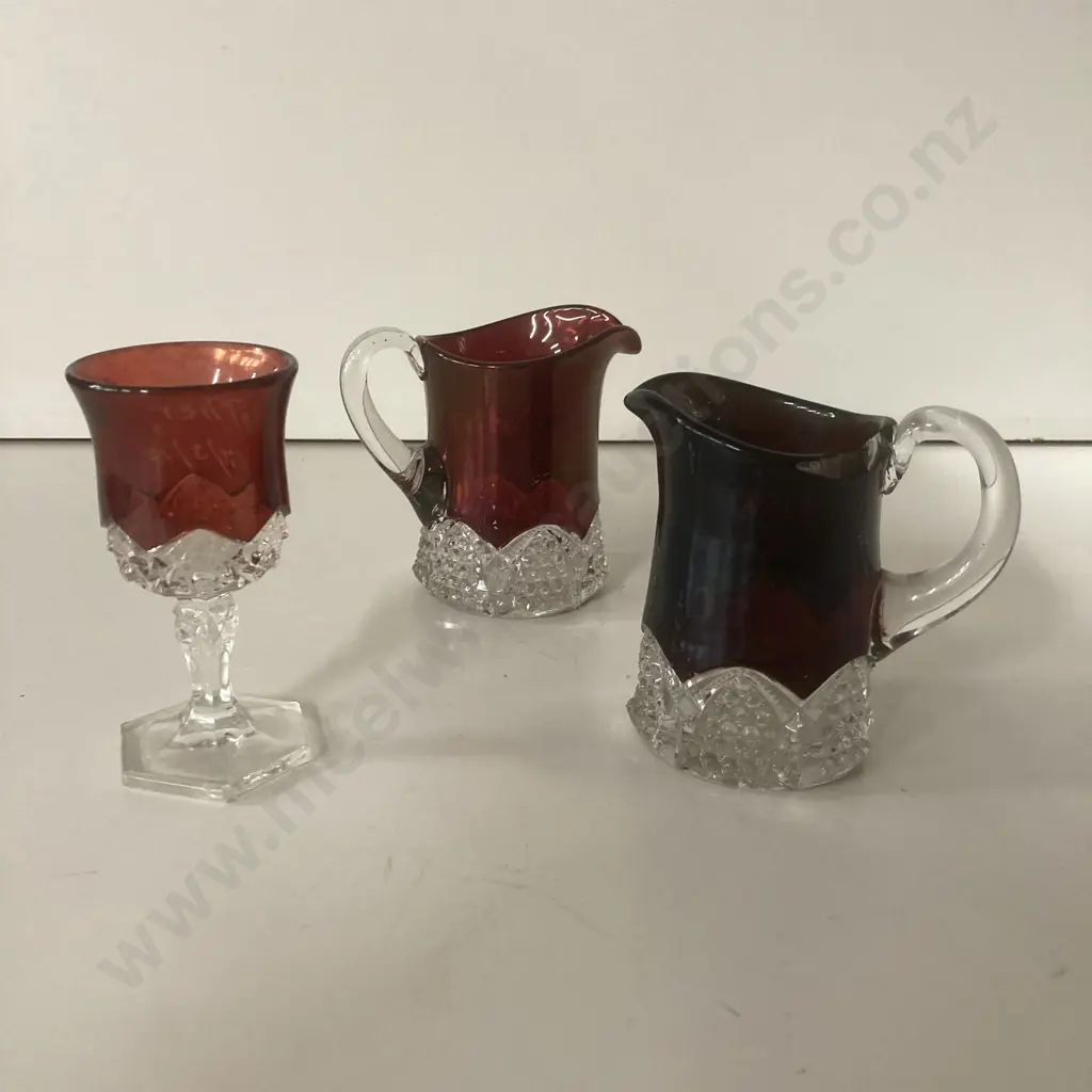 Antique Ruby Red Flash Glass Souvenirs Mother 17/3/15, Myrtle 1915, Mother 1921 (Chipped) Image 1++