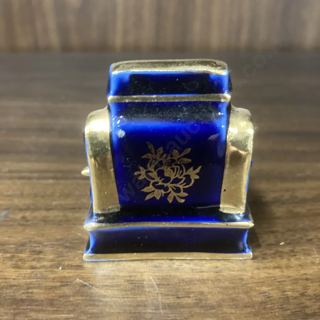 Vintage Limoges Miniatures Blue & Gold Hand Crafted Porcelain Cash Register Made in France, 45 x 40mm Image 1++