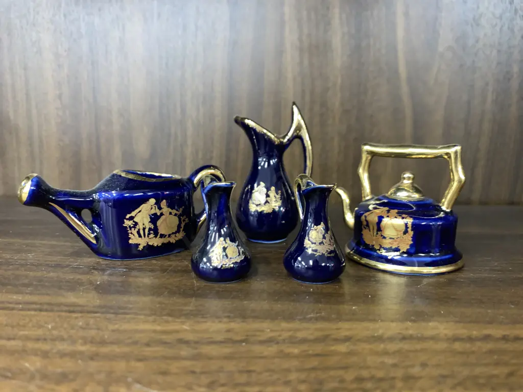 Vintage Limoges Blue & Gold Items, Jugs, Watering Can & Teapot Image 1++