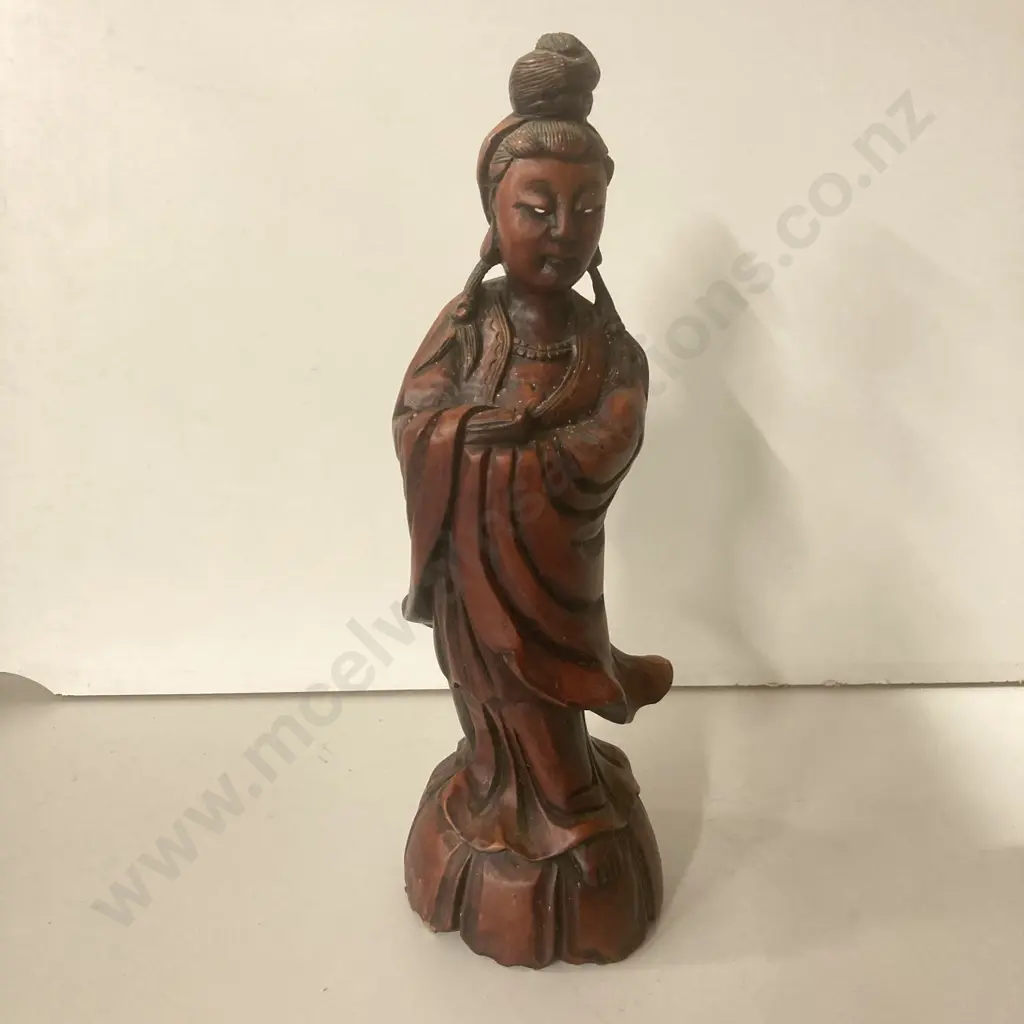 Antique Chinese Hand Carved Hardwood Kwanyin Guanyin Figurine, H35cm Image 1++