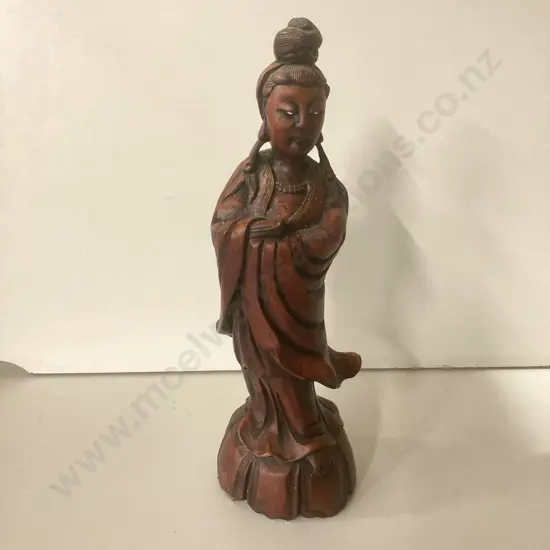 Antique Chinese Hand Carved Hardwood Kwanyin Guanyin Figurine, H35cm