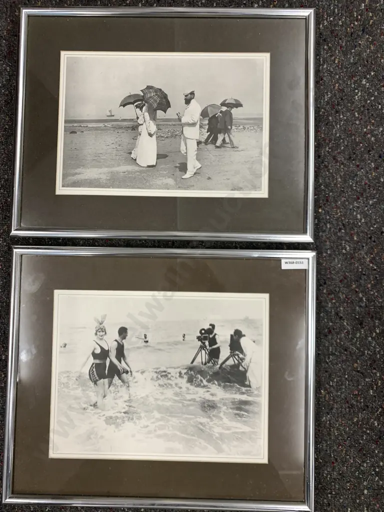 Vintage Silver Coloured Framed Photographs Beach Scenes 30x39cm Image 1++