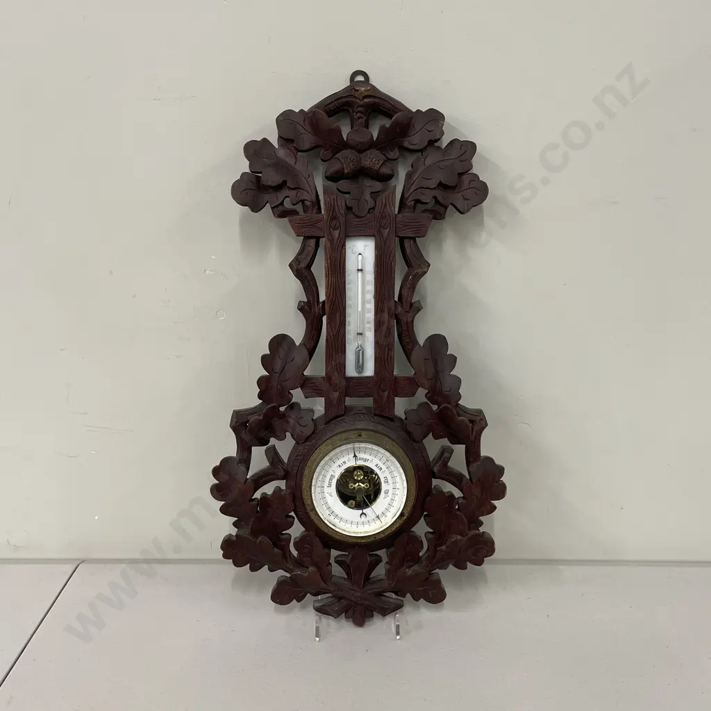 Antique Barometer. Carved Wooden Oak Leaf Frame. H49cm W26cm Image 1++