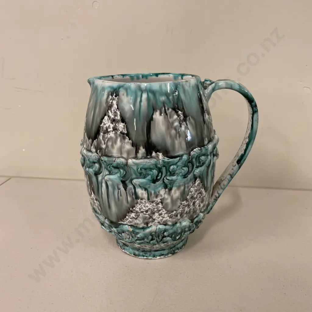 Italian Handpainted Jug. Drizzle teal and grey colourway. H19cm Image 1++