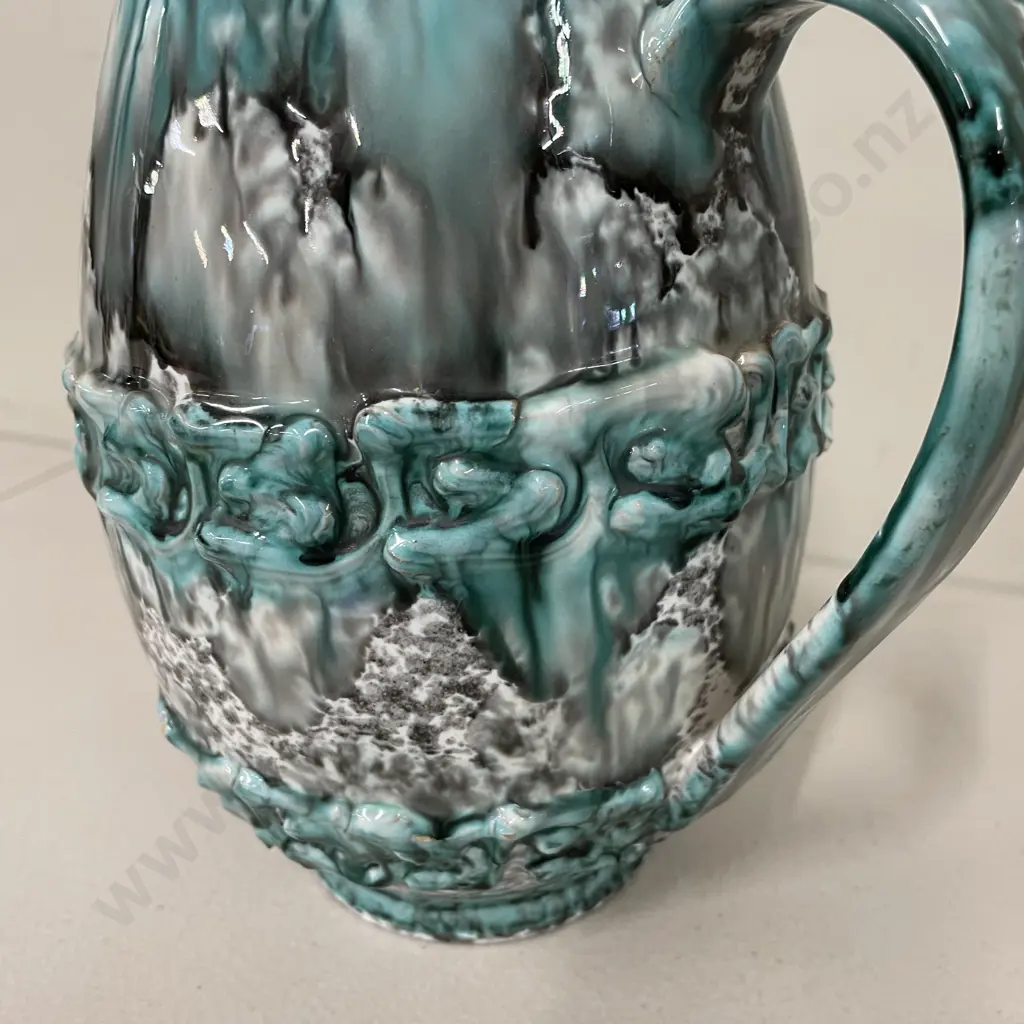 Italian Handpainted Jug. Drizzle teal and grey colourway. H19cm Image 1++