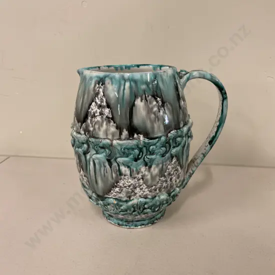 Italian Handpainted Jug. Drizzle teal and grey colourway. H19cm