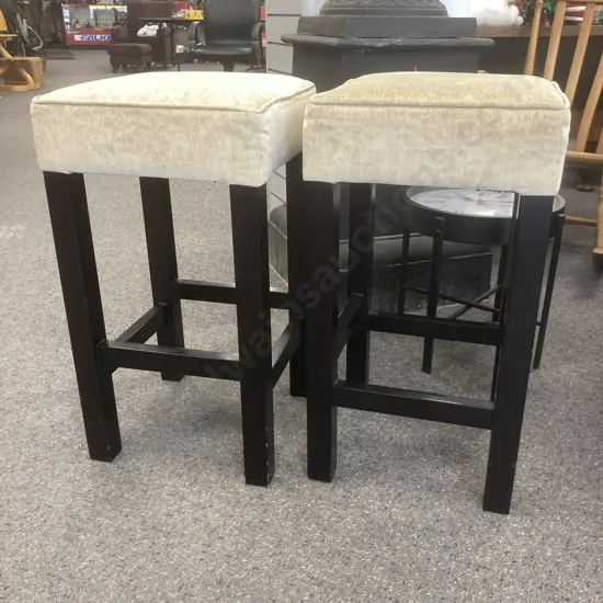 Pair of Barstools, Cappuccino Colour Upholstery, H68 W38 D38cm