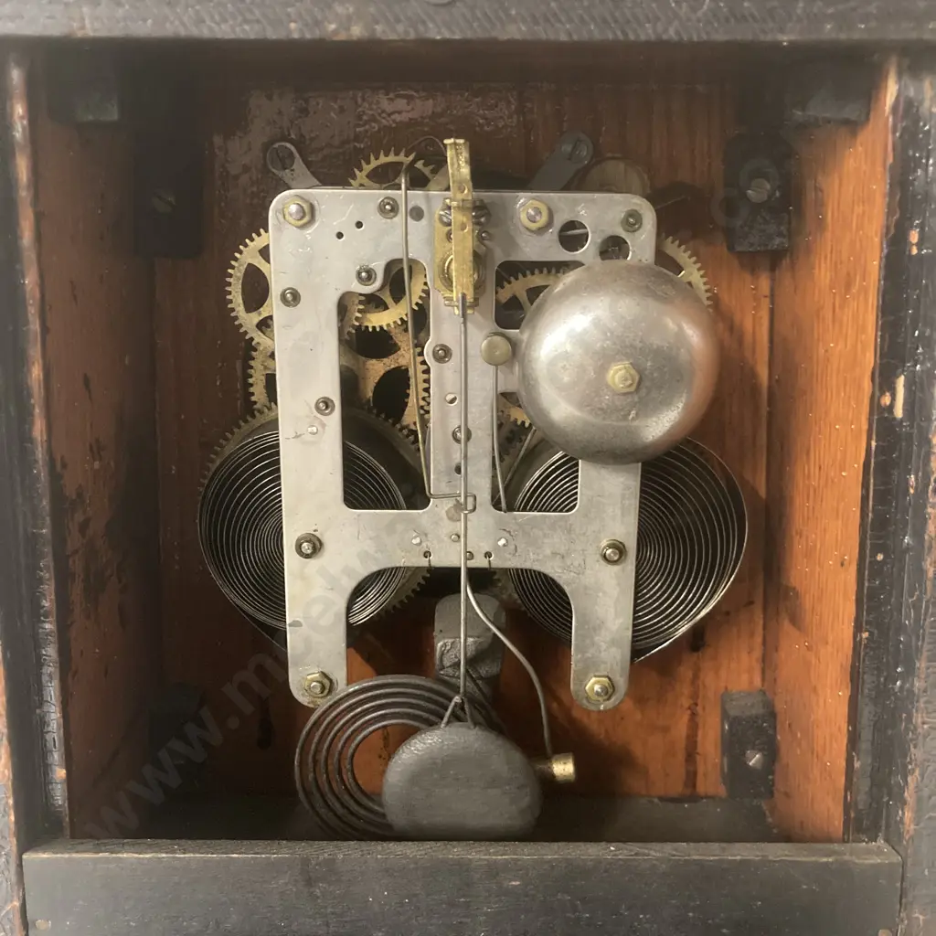 Vintage Art Deco WM.L.Gilbert Clock.Co (USA) Wooden Cased Chiming Mantle Clock With Key Image 1++