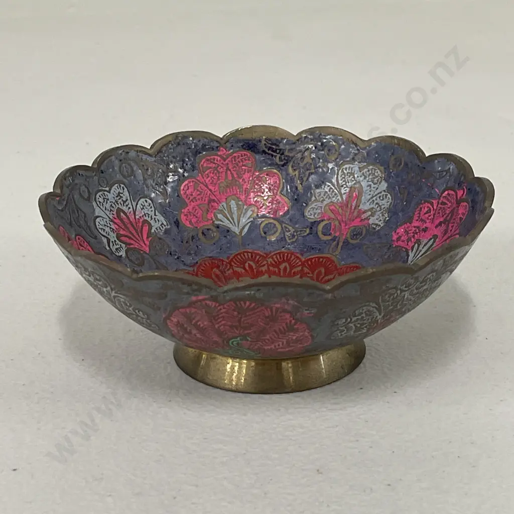 Vintage Cloisonne Peacock Bowl. Scalloped edge. H5cm Dia12cm Image 1++
