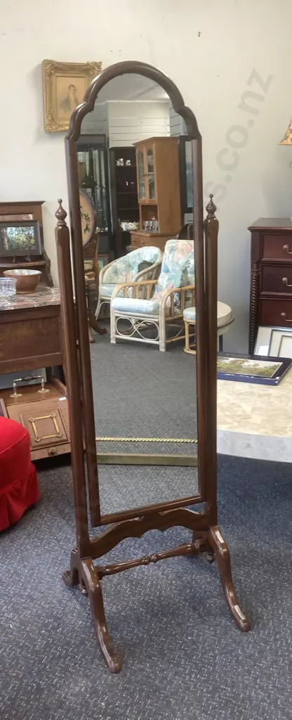 Mahogany Cheval Mirror In The Queen Anne Style, H170 W48 D54cm Image 1++
