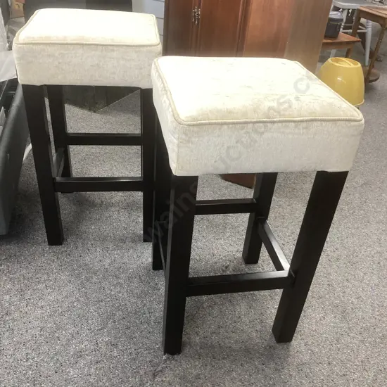 Pair of Barstools, Cappuccino Colour Upholstery, H68 W38 D38cm