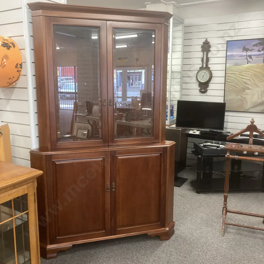 Mahogany Corner Display Cabinet. Brass handles, 4 door, 3 Adjustable glass shelves Image 1++