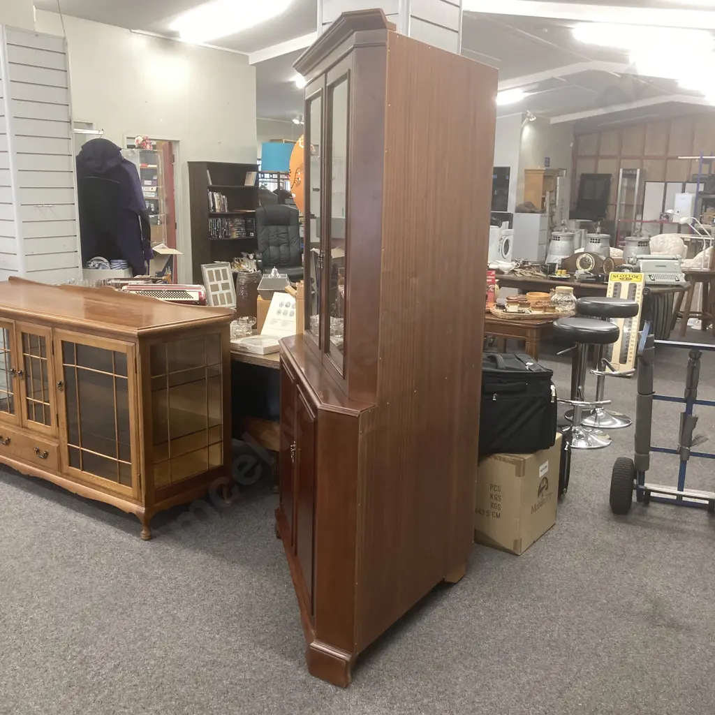 Mahogany Corner Display Cabinet. Brass handles, 4 door, 3 Adjustable glass shelves Image 1++