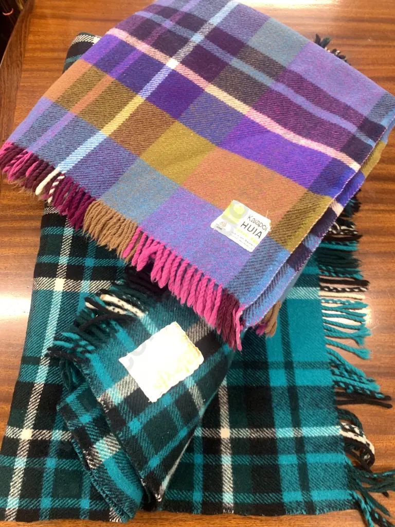 Woollen Galaxie Travel Rug, Green / Black With Kaiapoi Huia Purple Tones Travel Rug Image 1++