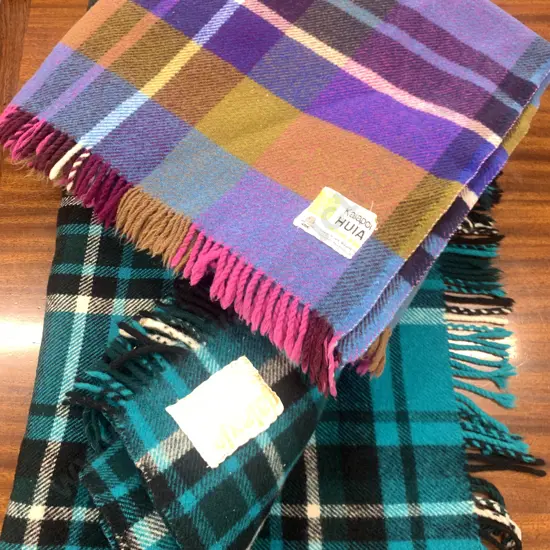 Woollen Galaxie Travel Rug, Green / Black With Kaiapoi Huia Purple Tones Travel Rug