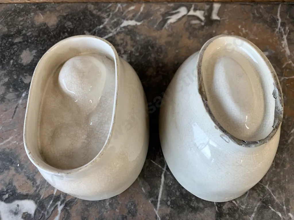 Pair of Antique Ceramic Jelly Moulds, Floral Detail & Leaf Detail Image 1++