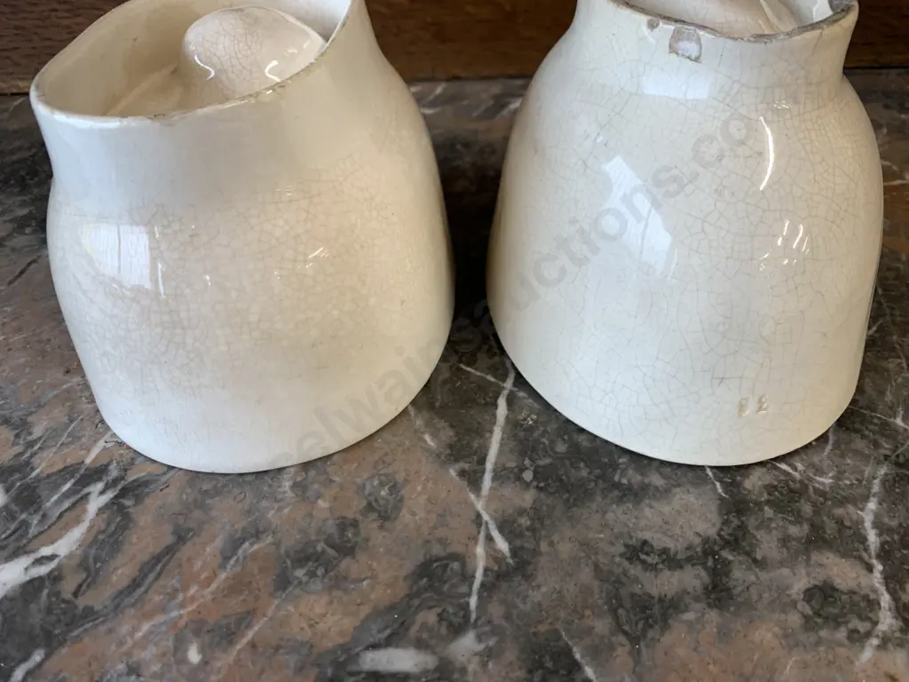 Pair of Antique Ceramic Jelly Moulds, Floral Detail & Leaf Detail Image 1++
