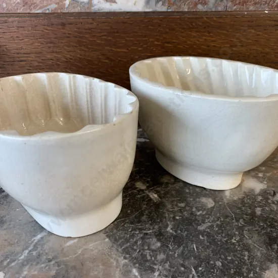 Pair of Antique Ceramic Jelly Moulds, Floral Detail & Leaf Detail