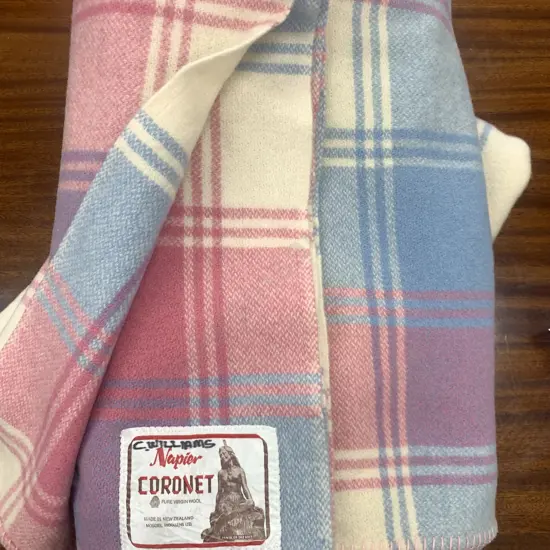 Pair of Coronet Napier NZ Made Wool Blankets, Pink / Purple Tones