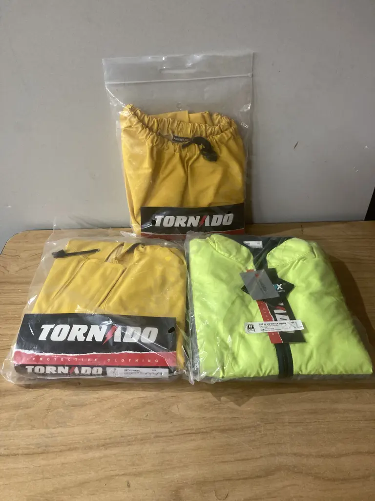 Lot of 922 Hi Viz Winter Jerkin, Tornado Coveralls, Sz 2XL & Sz L PVC Trousers Image 1++