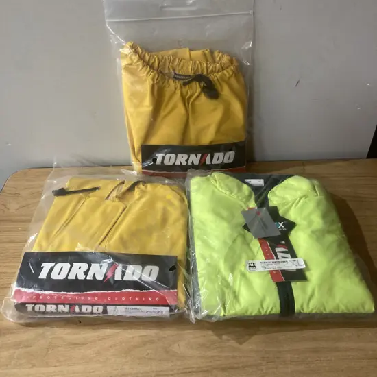 Lot of 922 Hi Viz Winter Jerkin, Tornado Coveralls, Sz 2XL & Sz L PVC Trousers