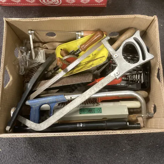 Box of Tools, Files, Drill Bits Etc