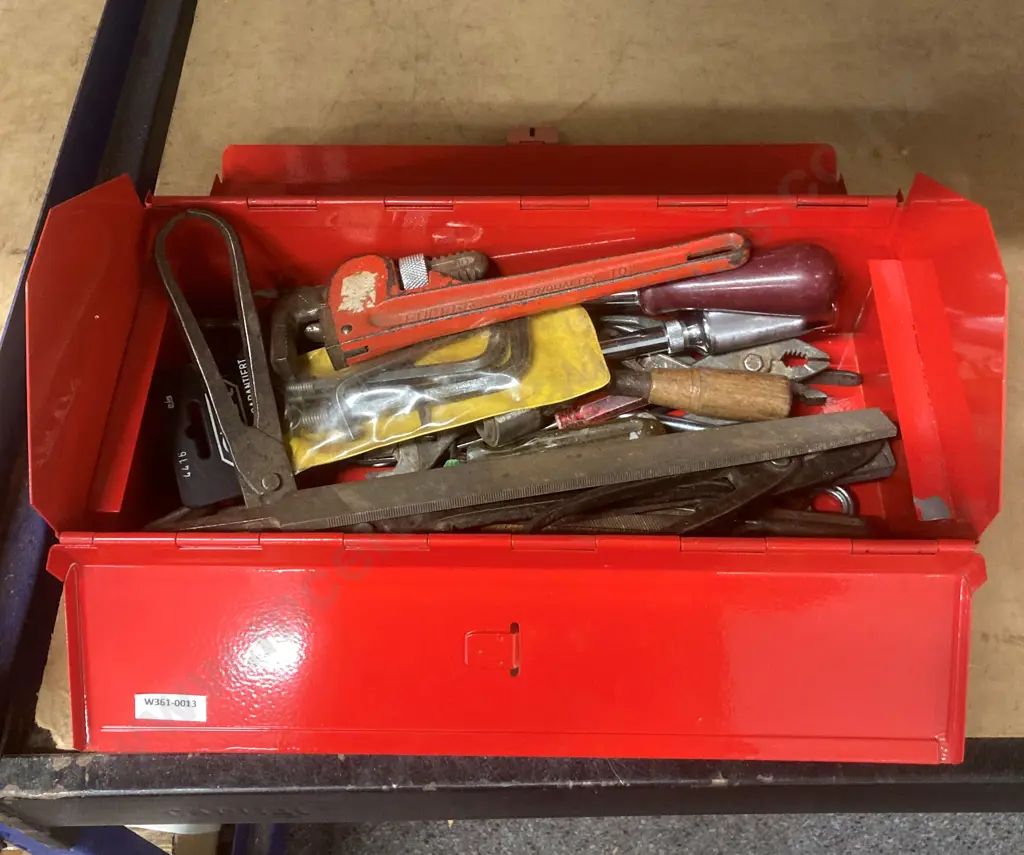 Red Steel Toolbox, Files, Tin Snips, Screwdrivers, Crescents Etc Image 1++