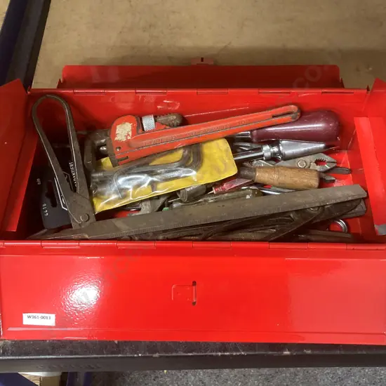 Red Steel Toolbox, Files, Tin Snips, Screwdrivers, Crescents Etc