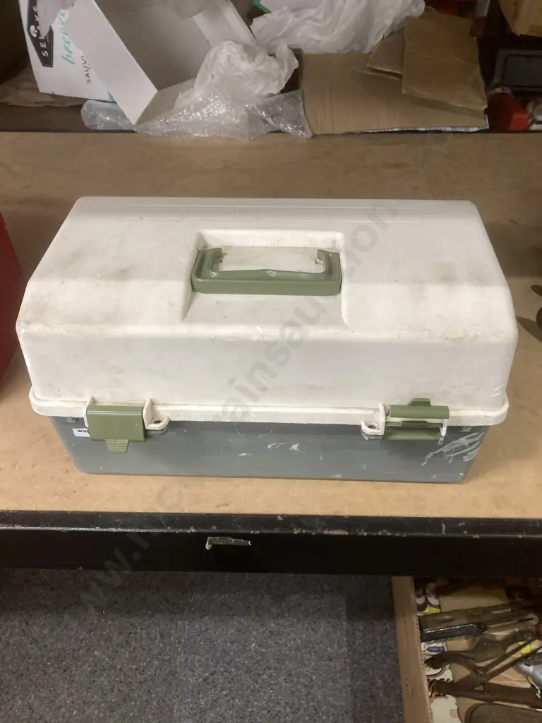 Green Tackle Box, Leather Punch, Craft Knives, Kinglon Tape Etc Image 1++