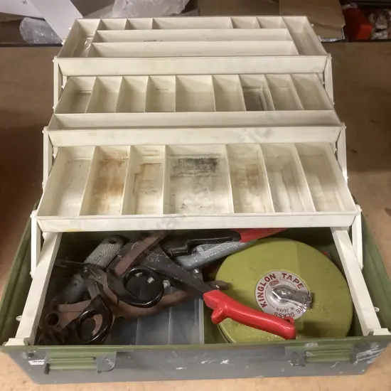 Green Tackle Box, Leather Punch, Craft Knives, Kinglon Tape Etc