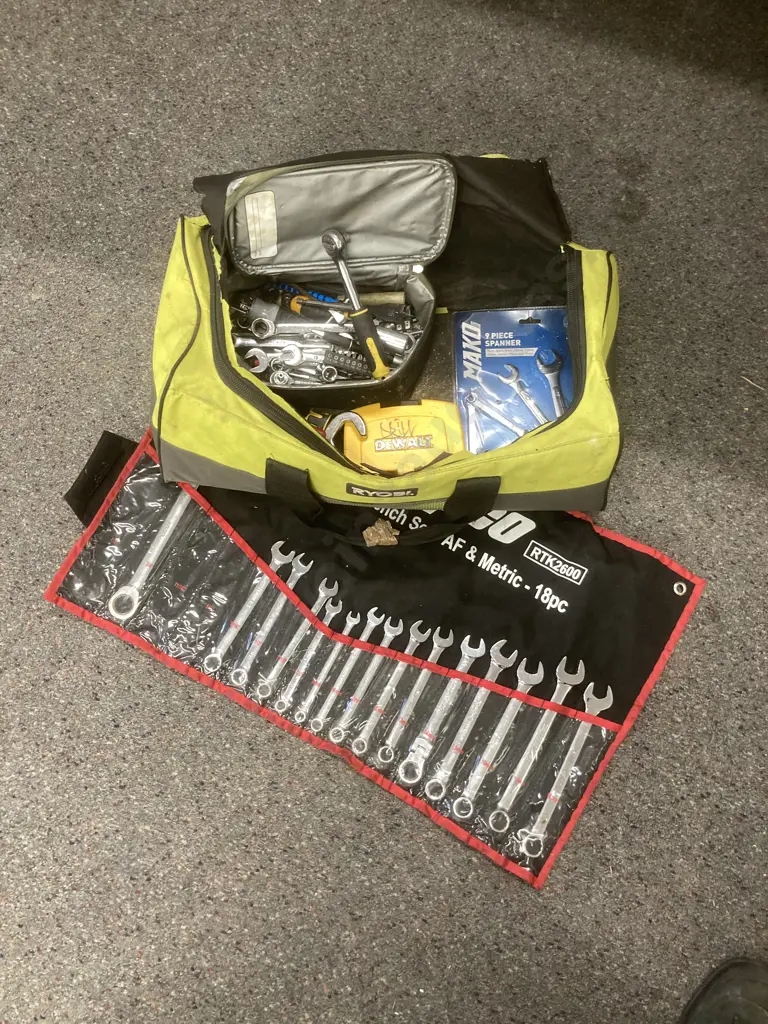 Ripped Ryobi Bag, Part Repco Spanner Set, Spanners, Bits, Crescents, Screwdrivers, Sockets Etc Image 1++