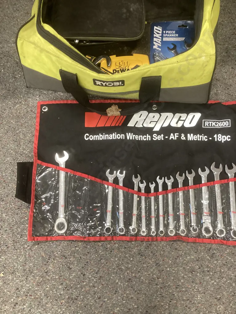 Ripped Ryobi Bag, Part Repco Spanner Set, Spanners, Bits, Crescents, Screwdrivers, Sockets Etc Image 1++