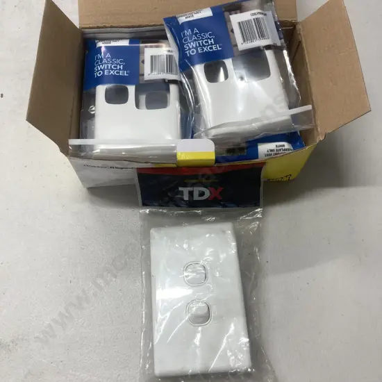 Box of 10 Excel Coverplates for Vertical Single GPO White & a TDX 2 Gang Switch