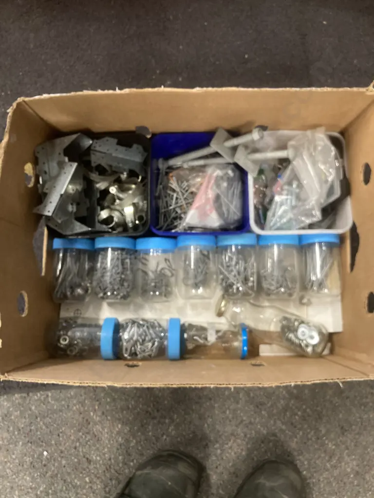 Box of Hardware, Nails, Brackets, Bolts Etc Image 1++