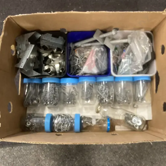 Box of Hardware, Nails, Brackets, Bolts Etc