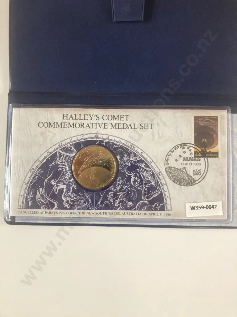 Australia 1986 Halley's Comet Commemorative Medal Set With First Day Cover In Case Of Issue, 24K On Bronze Image 1++