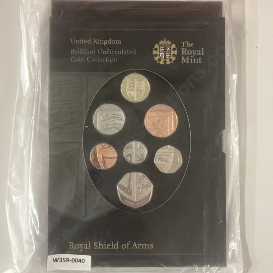 The Royal Mint 2008 UK Brilliant Uncirculated Royal Shield Of Arms 7 Coins Set In Case Of Issue